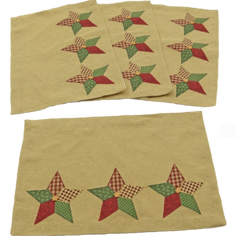Park Designs Patchwork Stars Burlap Place Mats  Placemats Set of 4 13x19 inches
